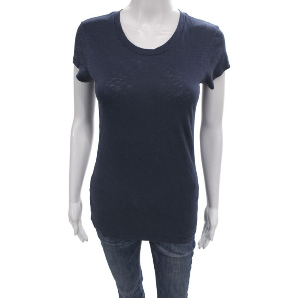 Rag & Bone Jean Womens Basic Blue Scoop Neck Cotton T Shirt Size XS